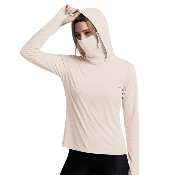 FchengtaiS Women's Sun Protection Hooded Shirt UPF 50+ Long Sleeve Lightweight Hoodie Summer Hiking Outdoor Fishing Shirts with Mask
