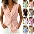 thumbnail image 1 of FchengtaiS Women's Twist Knot Front Tank Top Cotton Linen V Neck Sleeveless Shirts Summer Casual Y2K Tops, 1 of 6