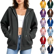 FchengtaiS Women's Zip Up Hoodies Jackets Casual Y2K Sweatshirts Coat Fall Winter Lightweight Fleece Outwear with Pockets