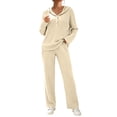 thumbnail image 1 of FchengtaiS Womens 2 Piece Ribbed Knit Outfits Lounge Matching Sets Long Sleeve Hoodies & Wide Leg Pants Fall Fashion Sweatsuits, 1 of 7