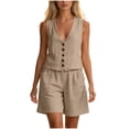 thumbnail image 1 of FchengtaiS Womens 2 Piece Short Sets Button Down Vest Top and Shorts with Pockets Summer Matching Outfits, 1 of 7