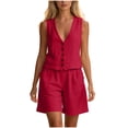 thumbnail image 1 of FchengtaiS Womens 2 Piece Short Sets Button Down Vest Top and Shorts with Pockets Summer Matching Outfits, 1 of 7