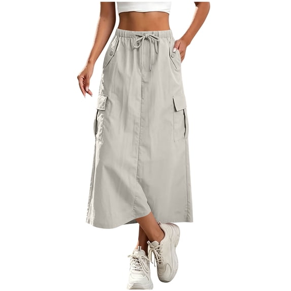 FchengtaiS Womens Cargo Skirt Drawstring High Waisted Quick Dry Maxi Skirt Summer Trendy A Line Long Skirts with Multi Pockets