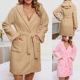 thumbnail image 1 of FchengtaiS Womens Fluffy Fuzzy Short Robe Plush Fleece Cozy Warm Bathrobe Belted Soft Bath Robes with Pockets, 1 of 7