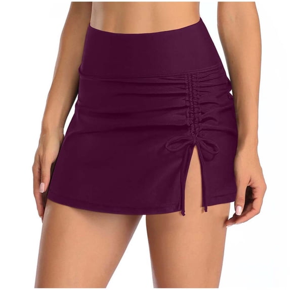 FchengtaiS Womens High Waisted Swim Skirt Drawstring Ruched Bathing Suit Skirt Split Swimsuit Bottoms with Built-in Panty