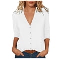 thumbnail image 1 of FchengtaiS Womens Lightweight 3/4 Sleeve Cardigan Sweater V Neck Button Down Cardigans Soft Knitwear for Office Work Casual, 1 of 6