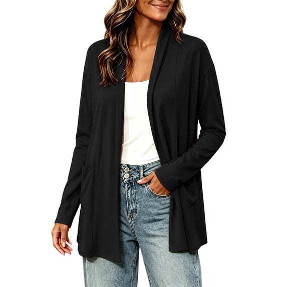 FchengtaiS Womens Lightweight Cardigans Long Sleeve Open Front Casual Cardigan with Pockets
