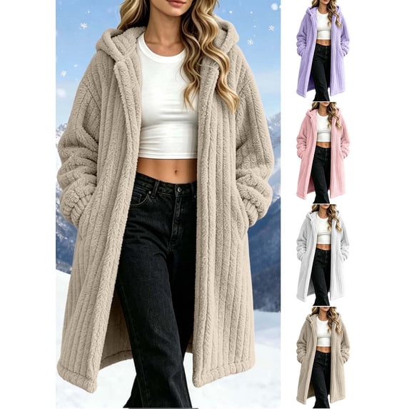 FchengtaiS Womens Sherpa Fleece Jacket Fuzzy Open Front Hooded Cardigan Fall Winter Warm Coat with Pockets