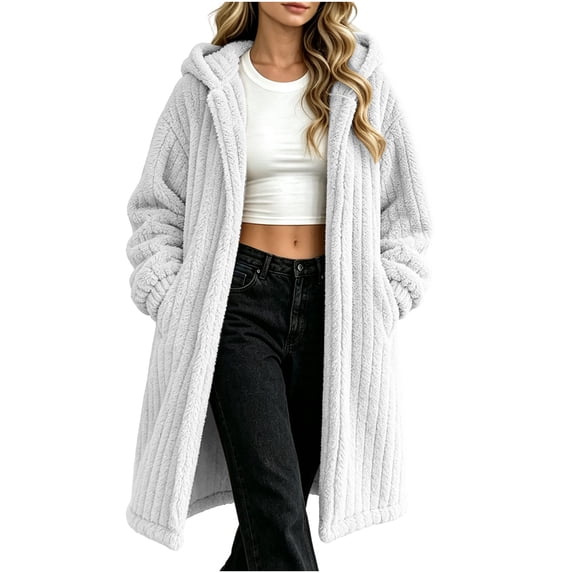 FchengtaiS Womens Sherpa Fleece Jacket Fuzzy Open Front Hooded Cardigan Fall Winter Warm Coat with Pockets