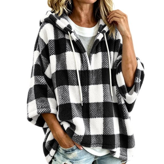 FchengtaiS Womens Sherpa Fleece Oversized Hoodies Fuzzy V Neck Sweatshirts Comfy Fluffy Warm Pullover Top