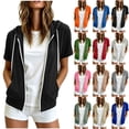 thumbnail image 1 of FchengtaiS Womens Short Sleeve Zip Up Hoodie Full Zip Lightweight Sweatshirt Jacket with Pocket, 1 of 7