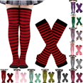 thumbnail image 1 of FchengtaiS Womens Striped Knee High Socks Long Knitted Arm Warmers Fingerless Gloves Set for Halloween Costume, 1 of 4