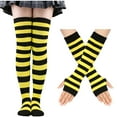 thumbnail image 1 of FchengtaiS Womens Striped Knee High Socks Long Knitted Arm Warmers Fingerless Gloves Set for Halloween Costume, 1 of 3