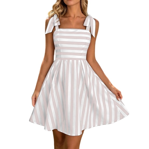 FchengtaiS Womens Summer Dress Striped Sleeveless Tie Shoulder Cami Dress Beach Flowy A-Line Sundress