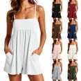 thumbnail image 1 of FchengtaiS Womens Summer Sleeveless Rompers Square Neck Spaghetti Strap Short Jumpsuits Beach Vacation Clothes with Pockets, 1 of 7