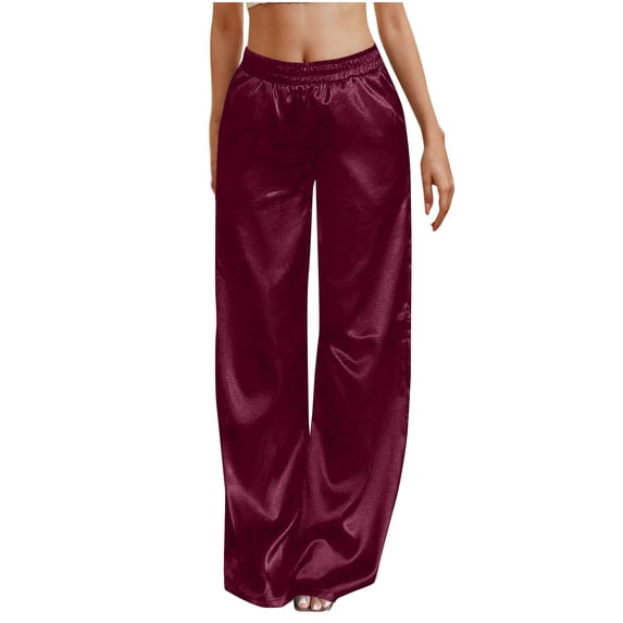 FchengtaiS Womens Wide Leg Satin Pants Casual Loose Soft Lounge Pajama Pants Elastic Waist Pj Bottoms with Pockets