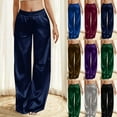thumbnail image 1 of FchengtaiS Womens Wide Leg Satin Pants Casual Loose Soft Lounge Pajama Pants Elastic Waist Pj Bottoms with Pockets, 1 of 7