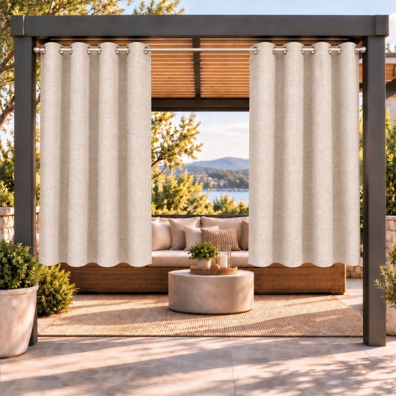 Fchozu Outdoor Curtains for Patio 2 Panels, Linen Textured 100% Blackout Privacy Grommet Drapes for Gazebo Porch Balcony Pergola, UV Blocking Thermal Insulated, 38 x 54 Inch, Khaki
