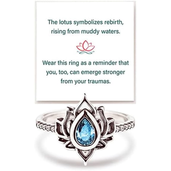 Fck My Trauma Lotus Ring For Women, No Mud No Lotus Cubic Zirconia Inlay Vintage Healing Rings To My Daughter/Best Friend Inspirational Gifts Jewelry