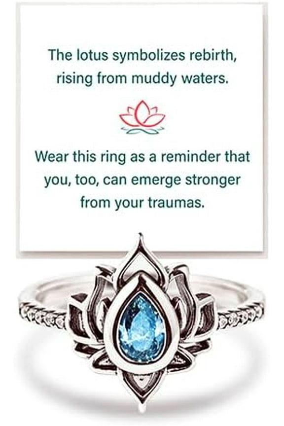 Fck My Trauma Lotus Ring For Women, No Mud No Lotus Cubic Zirconia Inlay Vintage Healing Rings To My Daughter/Best Friend Inspirational Gifts Jewelry