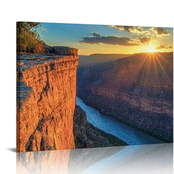 Fcxzi Sun River Cliff Wall Decor Canvas Prints Art Ready To Hang Home Decor 16x12in