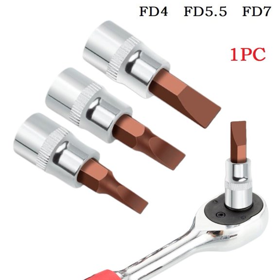 Fd Slotted Screwdriver Bits 1/4 Inch Drive Socket Head Hand Tools Fd4 Fd5.5 Fd7 Chrome Vanadium Steel Socket Wrenches Fd4 Fangkenuo