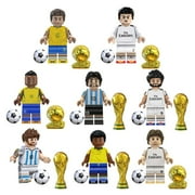 Fddxhl Soccer Minifigures Building Block Set - 8PCS Iconic Football Stars with Club Jerseys, Trophies & Balls, Collectible Bricks Toy for Soccer Fans & Builders