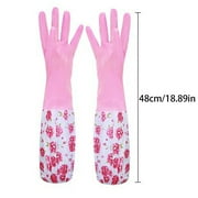FdelinK Reusable Rubber Latex Water-proof Dishwashing Gloves, 1 Pair Medium Long Cuff Flock Lining Household Cleaning Gloves (Pink)