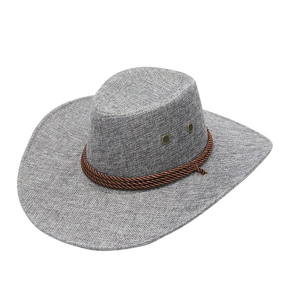 Fdelink Adult Solid Casual Summer Western Fashion Cowboy Sun Hat Wide Brim Travel Sun Cap Adult Hat (Grey)