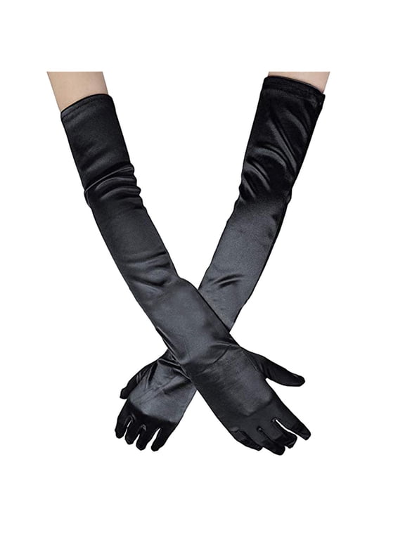 Adult Women Gloves Long Evening Performance Wedding Dress Gloves Long Sleeve Gloves (Black)
