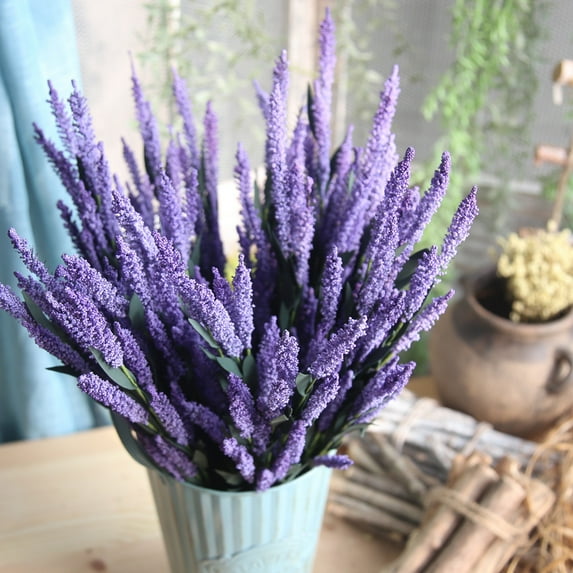 Fdelink Artificial Flowers 12-Heads Artificial Pe Lavender Flower Wedding Bouquet Party Home Decor D