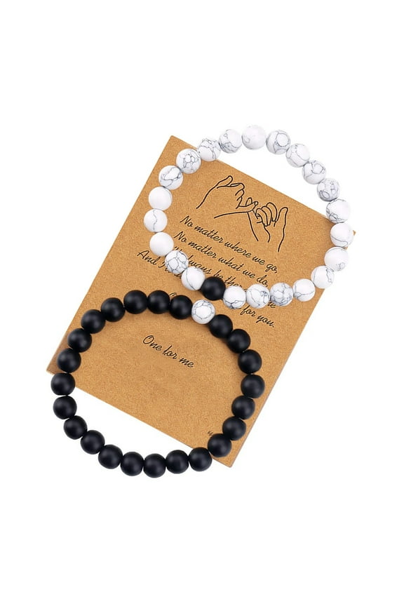Bead Card Bracelet Black and White Friendship Couples Bracelet, Natural Stone