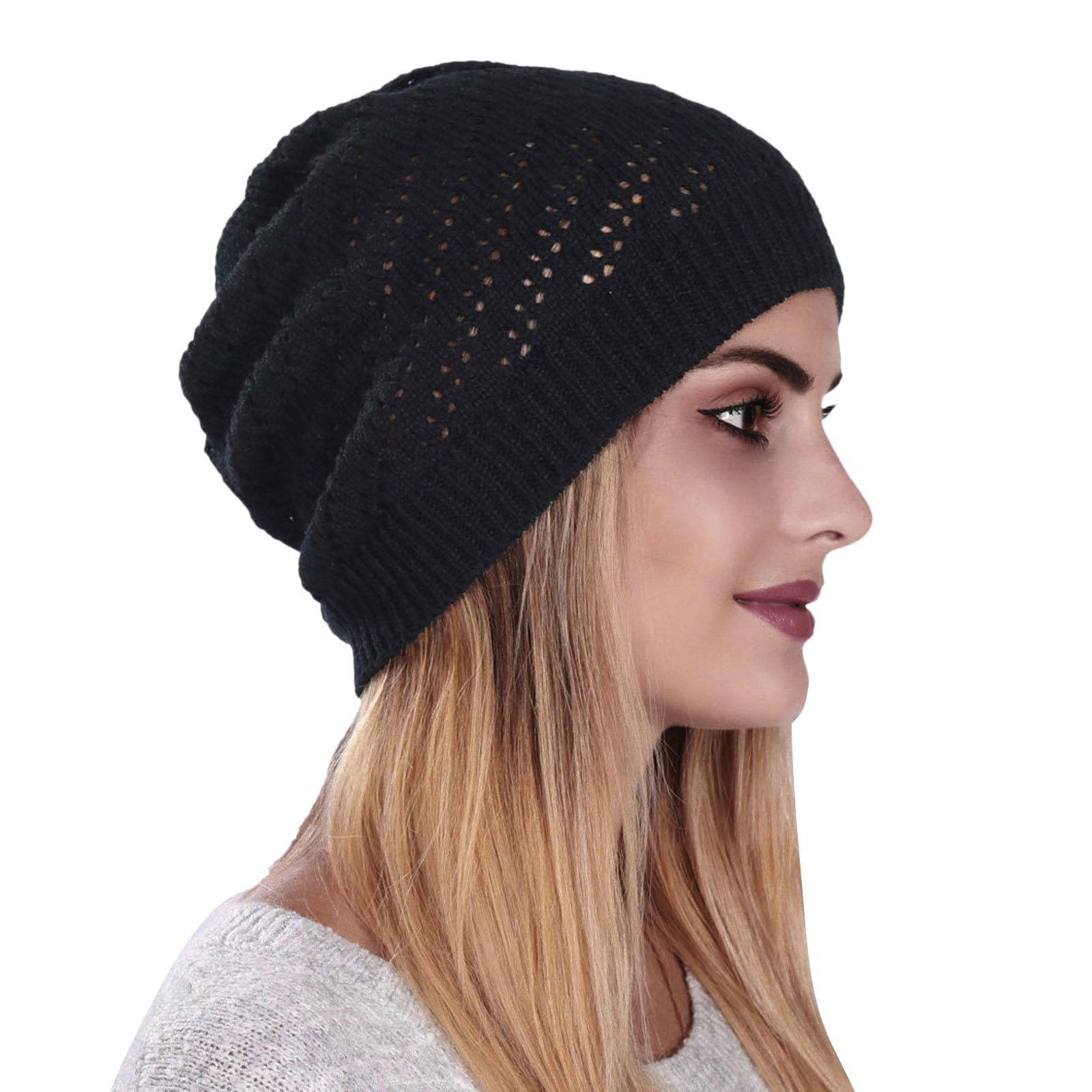 Fdelink Beanie Hat Winter Hats Thin Pleated Hollow Pullover