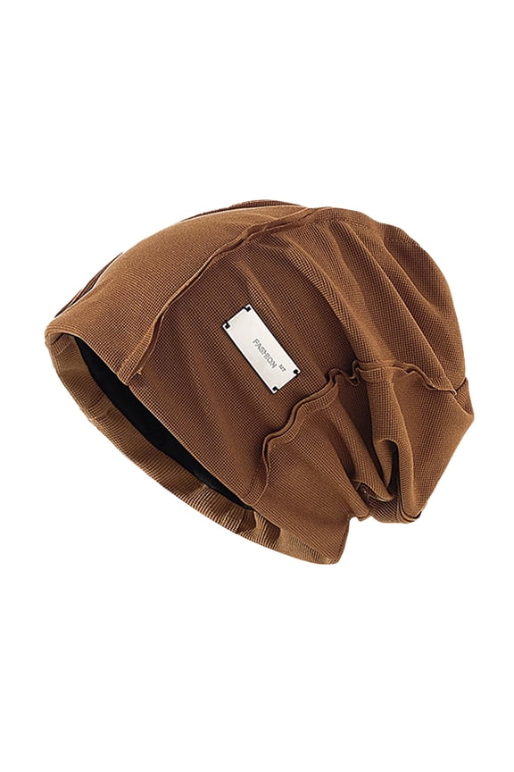 Beanie Hat Winter Hats Women Casual Solid Splice Pile Cap Hat Pullover Cap Coffee