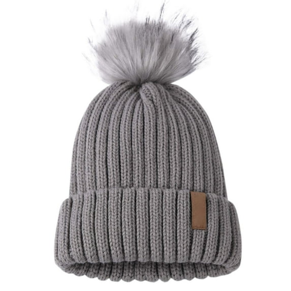Fdelink Beanie Hat Winter Hats Womens Winter Knitted Hat with Faux Pom Warm Knit Cap for Women Dark Gray