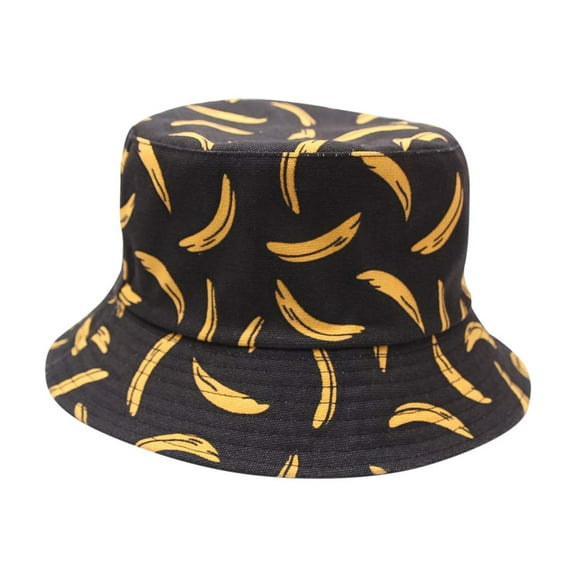 Fdelink Bucket Hat Sun UV Protection Hat Adult Unisex Cap Fashion Banana Print Outdoor Sun Travel Casual Pot Bucket Hat Black