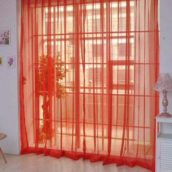 Fdelink Curtain Curtain Pcs Panel Pure 2 Window Tulle Scarf Color Rd Sheer Door Drape Home Decor Red
