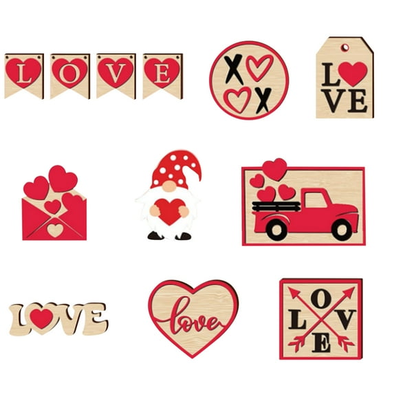 Fdelink Desktop Ornament Valentine's Day Layered Tray Decoration Valentine's Day Dwarf Decoration Desktop Supplies Red