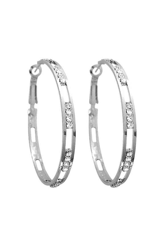 Ear Studs 1 Pair Large Hoops Circle Rhinestone Earrings Thin Dangle Elegant Rhinestone Earrings Wedding Women Accessories Jewelry Earrings for Women Silver