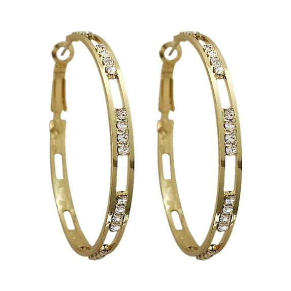 Fdelink Ear Studs 1 Pair Large Hoops Circle Rhinestone Earrings Thin Dangle Elegant Rhinestone Earrings Wedding Women Accessories Jewelry Earrings for Women Gold