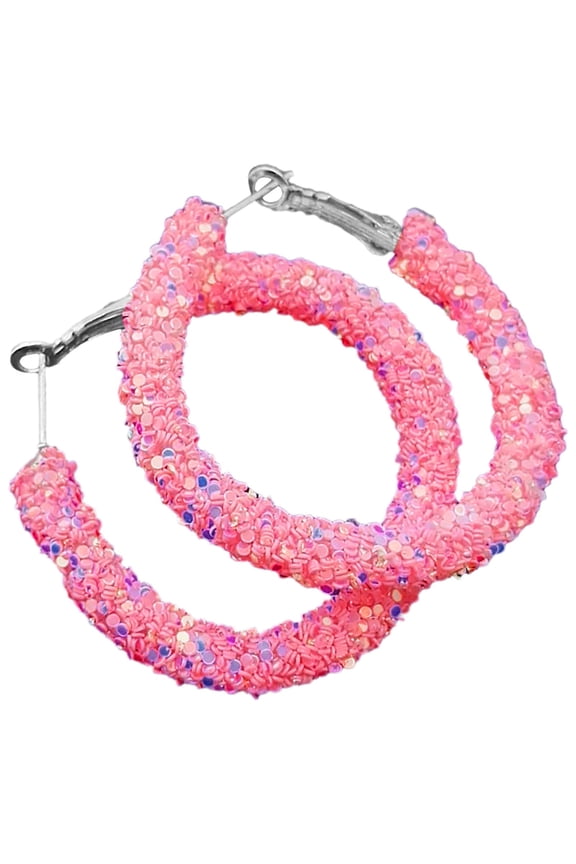 Ear Studs Statement Hoop Sparkly Round Metal Geometric Hoops Earrings Rhinestone Glitter Earrings Pink