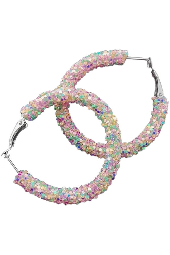 Ear Studs Statement Hoop Sparkly Round Metal Geometric Hoops Earrings Rhinestone Glitter Earrings White