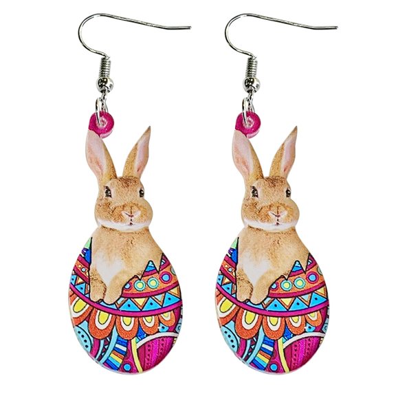 Fdelink Easter Decorations One Pair Earrings Easter Earrings Bunny Flower Basket Cute Print Egg Chicken Spring Flower Earrings