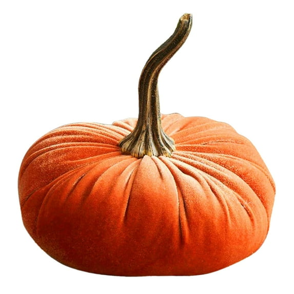 Fdelink Exquisite 1 Pc Handmade Velvet Pumpkins Decor Super Soft Stuffed Pumpkin with Exquisite Desktop Ornament Orange