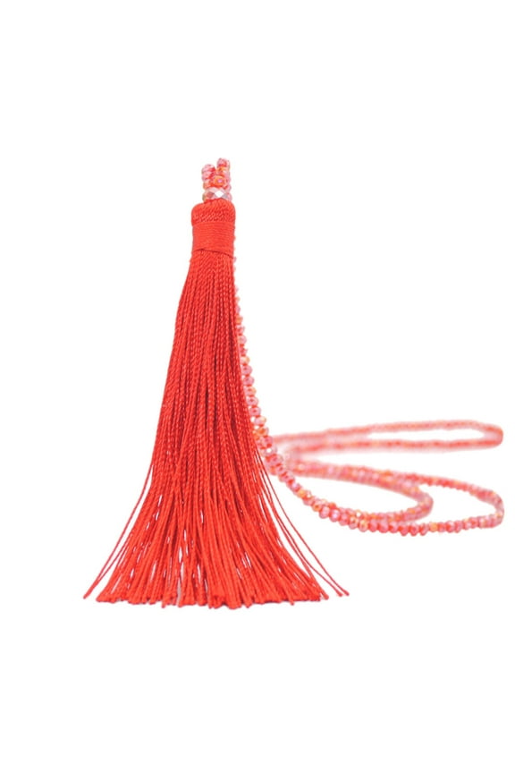 Fashion Necklace Chain Sweater Boho Vintage Women Bead Long Glass Drop Necklace Tassel Necklaces Pendants Red