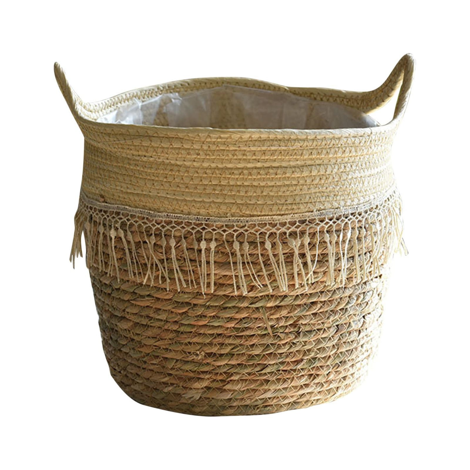 Fdelink Flower Pot Seagrass Wicker Basket Flower Pot Folding Basket Storage Basket Decoration