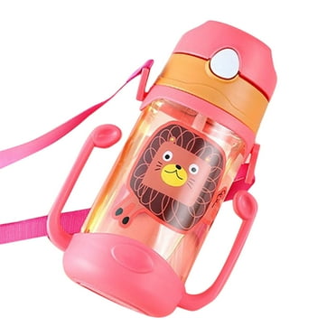 Fdelink Glass Bottle 400ml Cup Water Bottle for Baby Leak Proof Cup with Handle Sippy Cup for Toddlers Cartoon Portable Baby Leak Proof Straw Sippy Cup Red