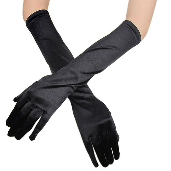 Fdelink Gloves Womens Prom Opera Gloves Satin Wedding Long Bridal Evening Party Gloves/Mittens Girl Hand Socks (Black)