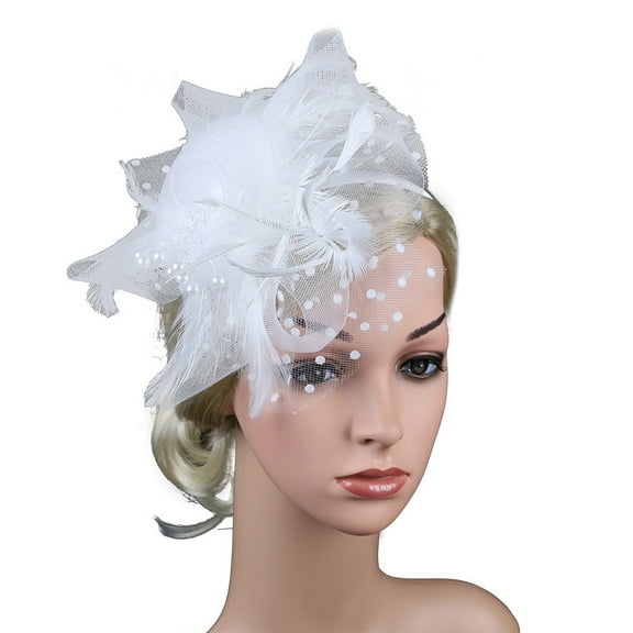 Fdelink High Quality Party Headband Polyester Feather Fascinator, White