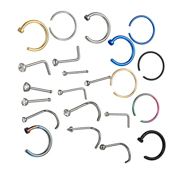 Fdelink Holder Nose Ring C Shaped Nose RingsFalse 22 Nail Nose Mixed Stainless Steel Piercing Nose Ring Nose Set C Shaped Nose Jewelry
